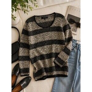 Rag & Bone Black Cream Striped Knit Sweater Textured Wool Alpaca Minimalist XS